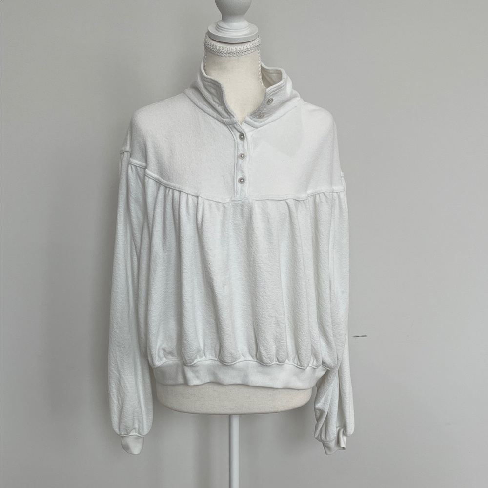 Aerie White Button-Up Sweatshirt